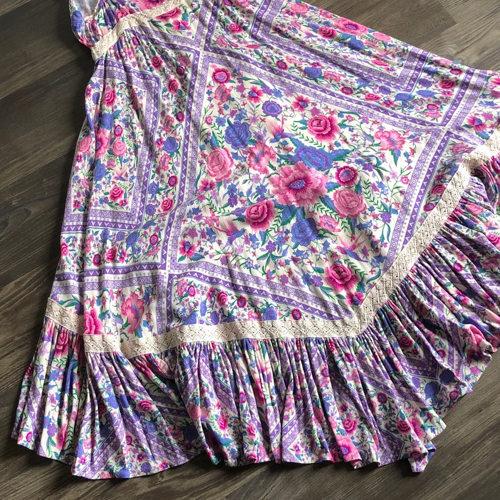 Spell Babushka Midi Dress Pink Floral Whimsical XS Flaw - Picture 8 of 16